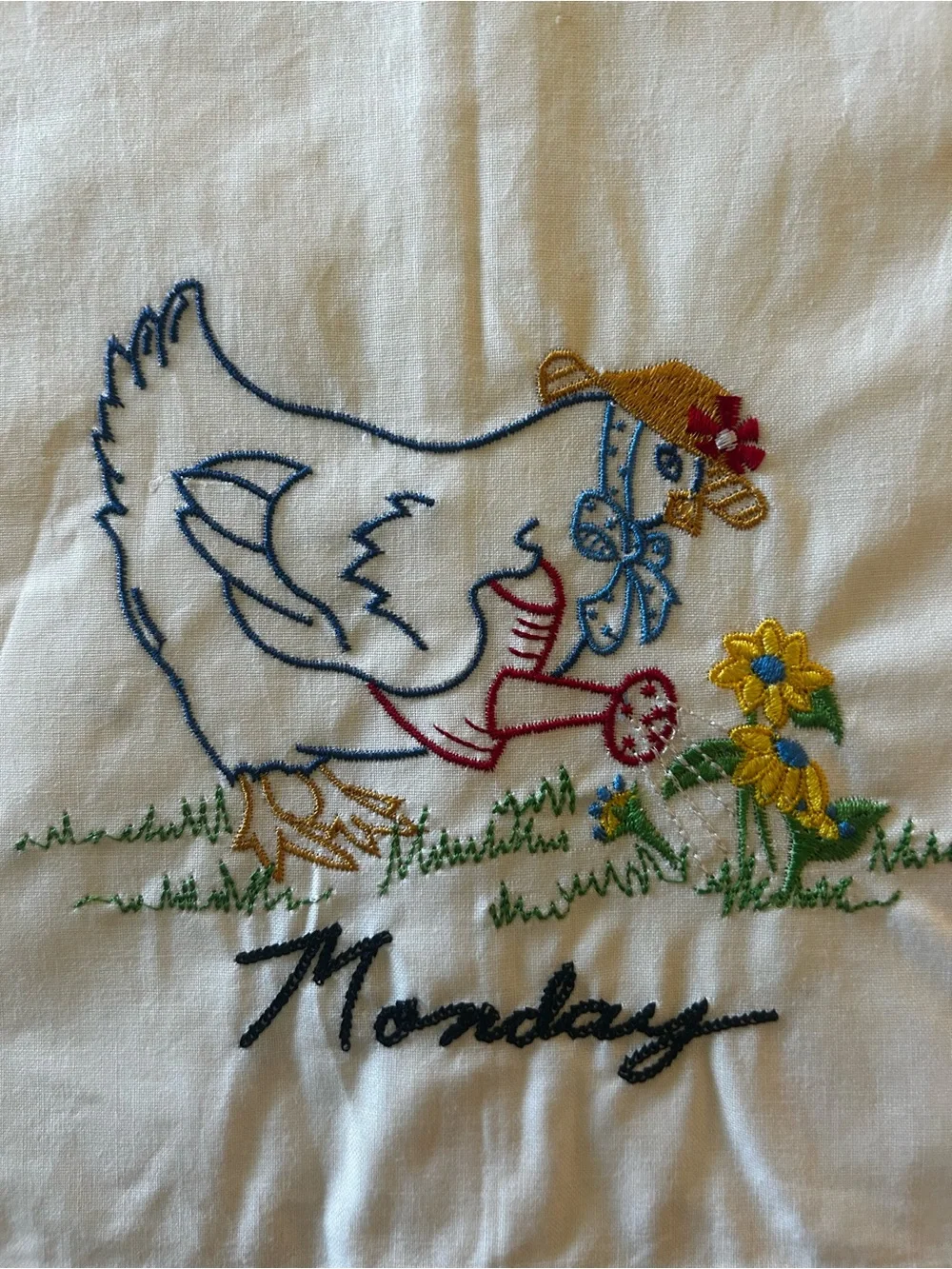 Set Of 7 Days A Week Rooster  Hand Embroidered Tea Towels - New In Packaging